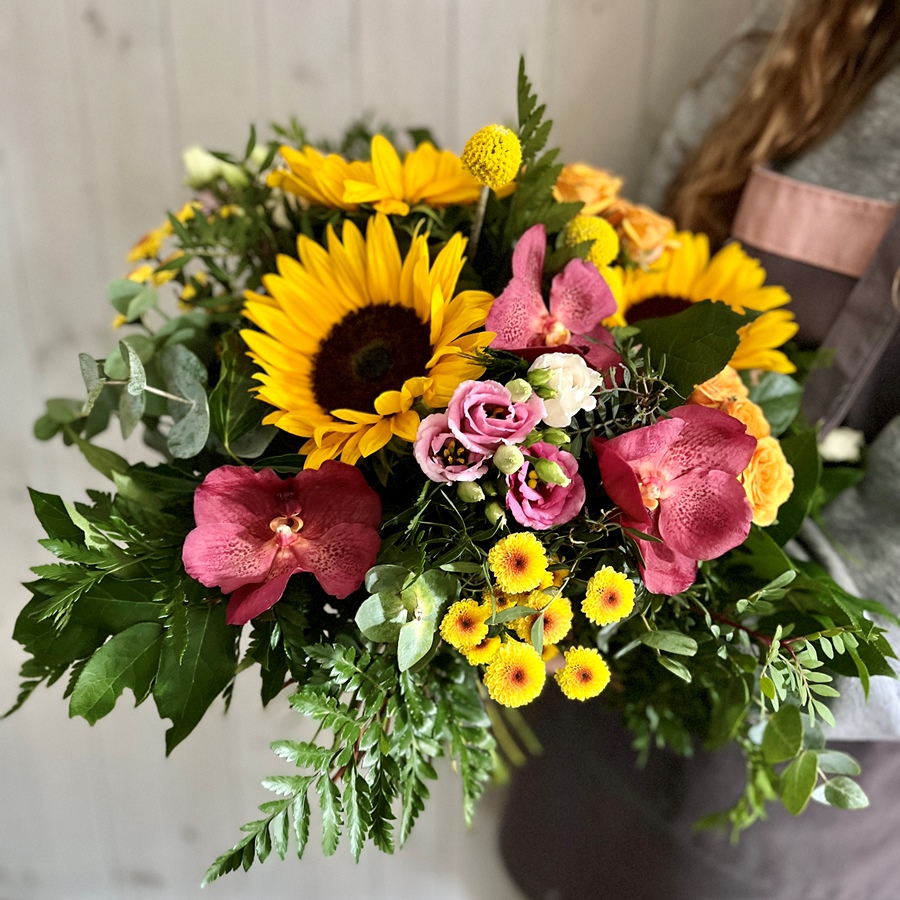 Sunflower Handtied Flower Bouquet. Designed and delivered in Dublin. Order online or phone +353-1-4910233