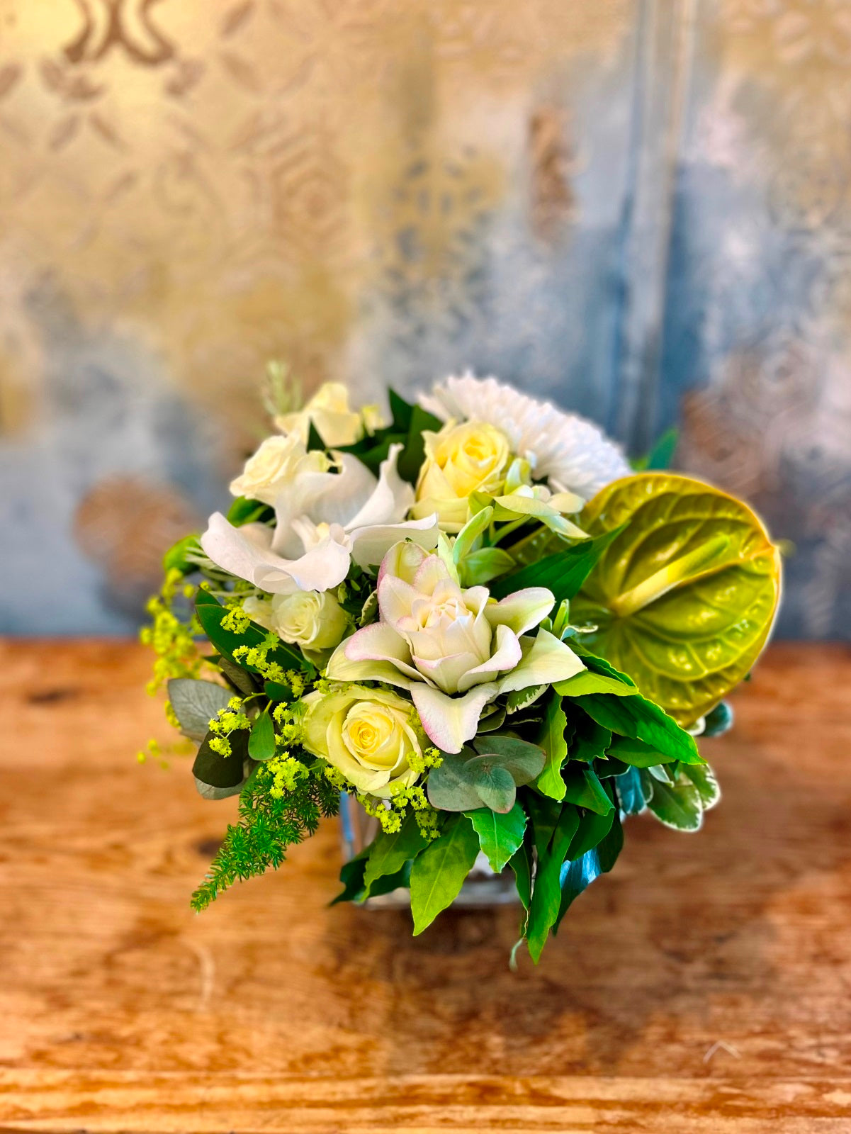 Flower Arrangement in shades of Creams, Greens and Whites