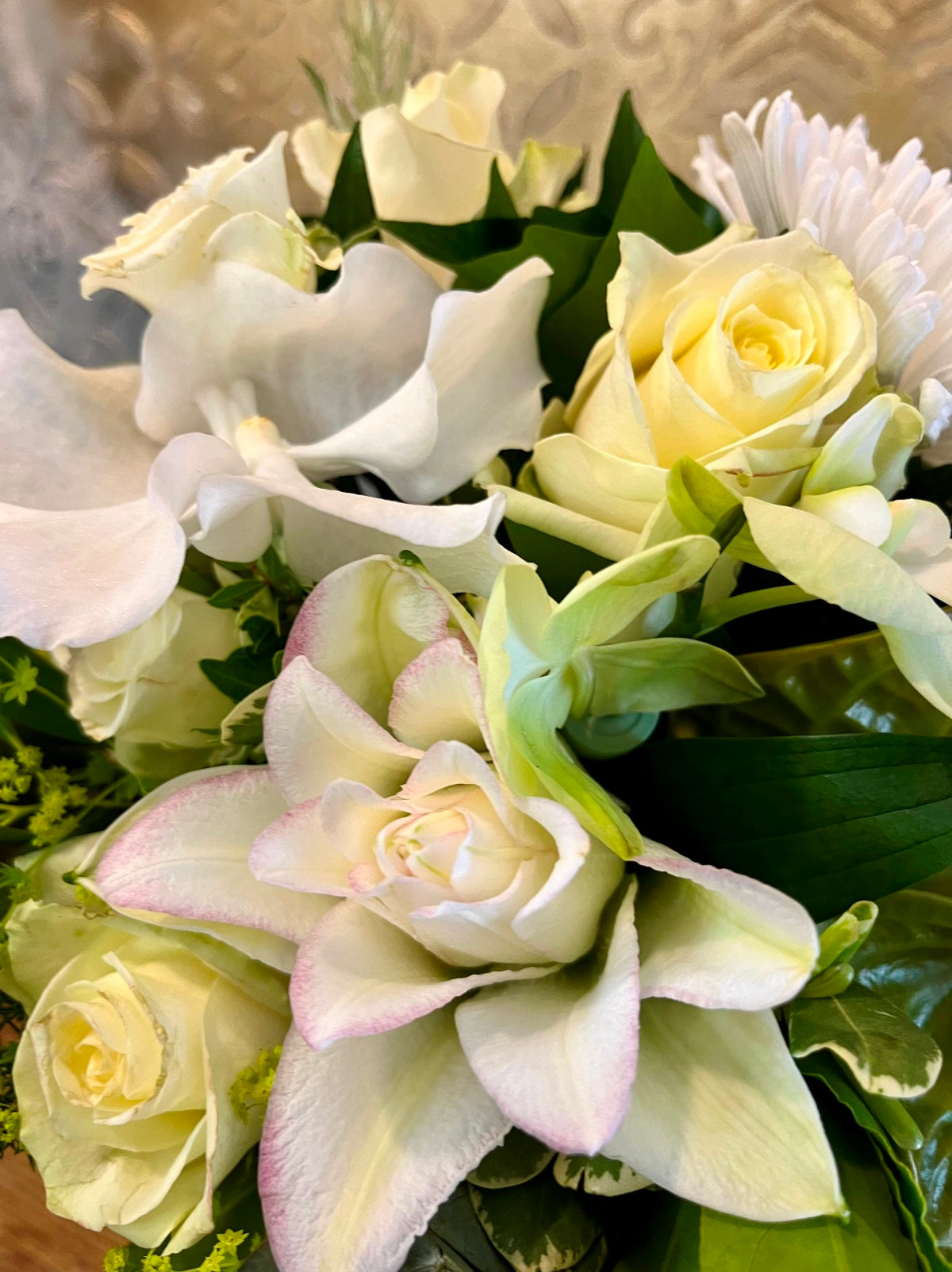 Flower Arrangement in shades of Creams, Greens and Whites