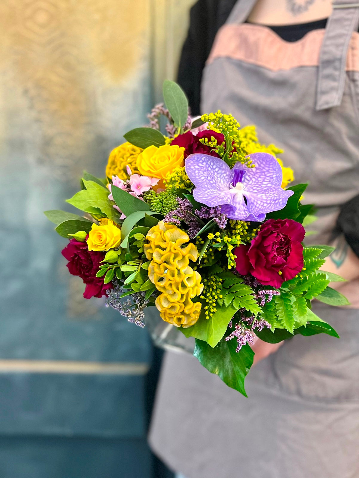 Yellow and Purple Flower Arrangement