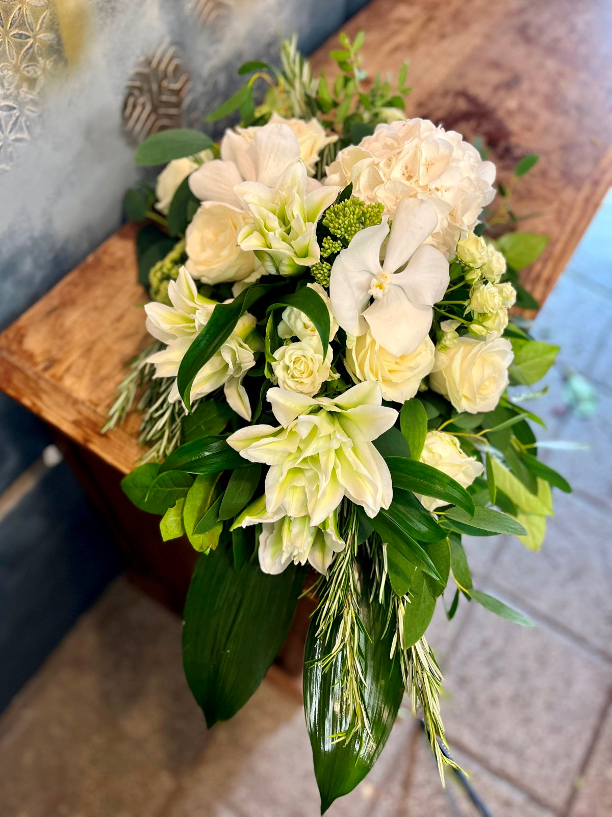 Funeral Spray of White Lily & Roses