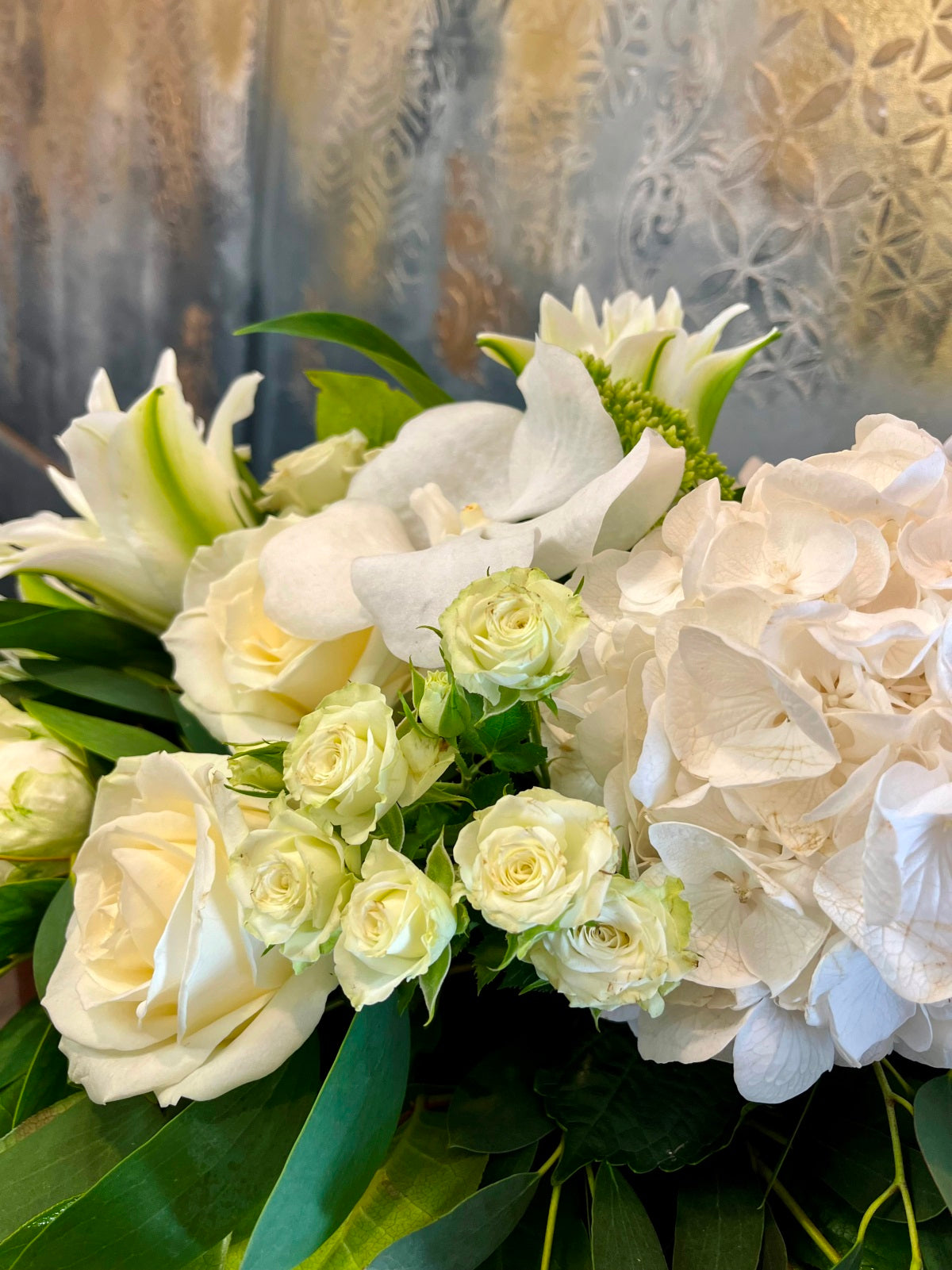 Funeral Spray of White Lily & Roses