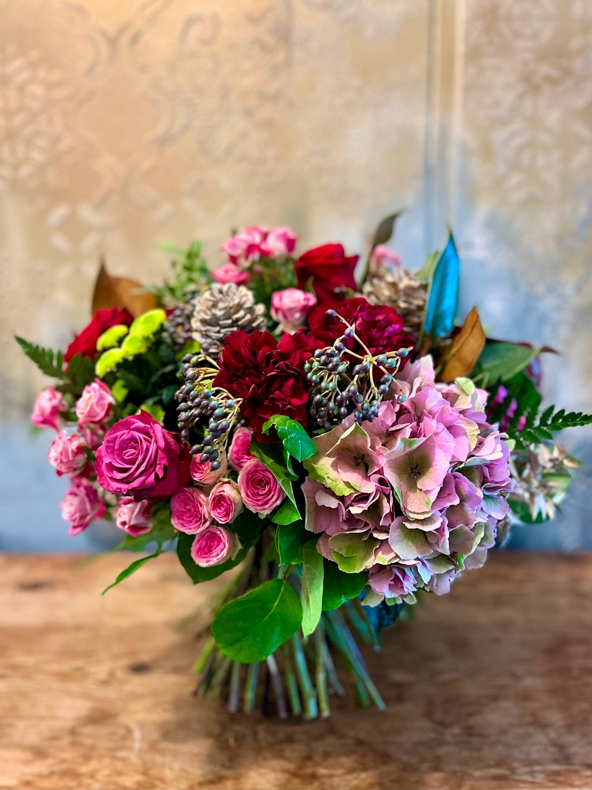 Christmas Flower Bouquet in Pinks and Reds