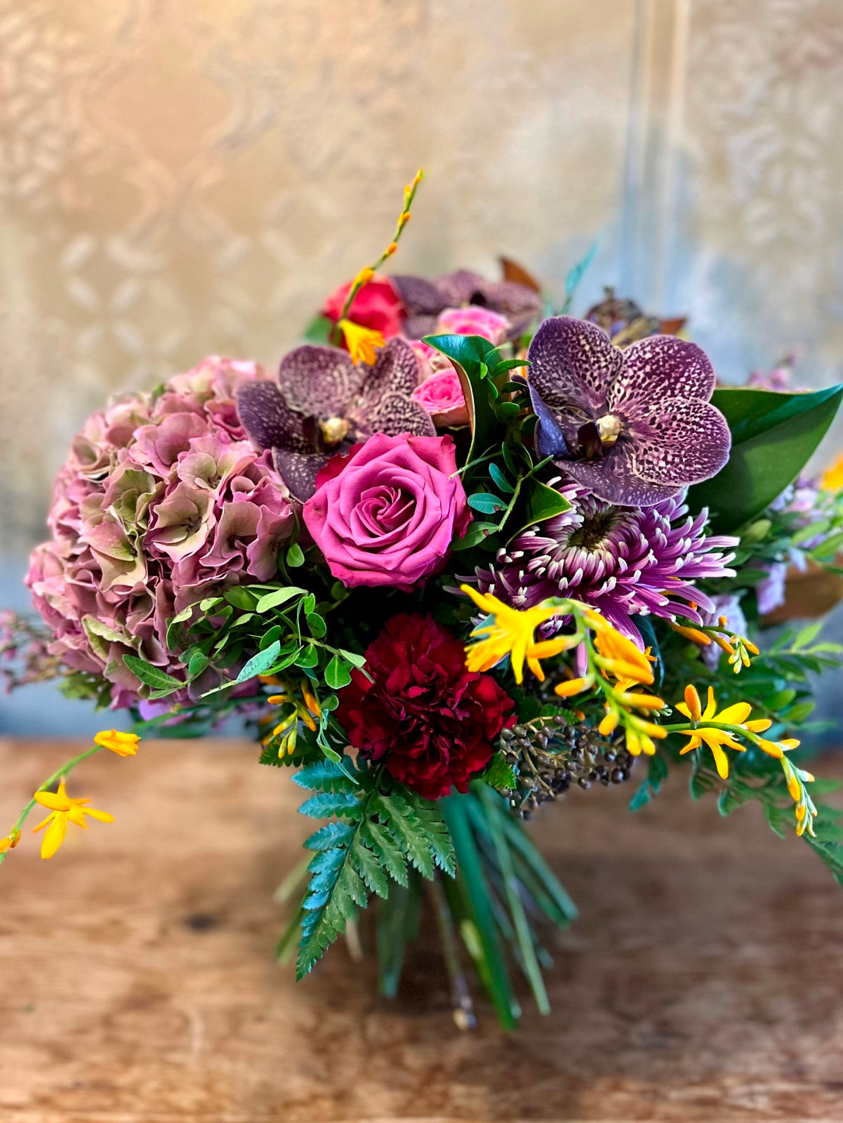 Autumn Flower Bouquet in Pinks, Reds and Purples