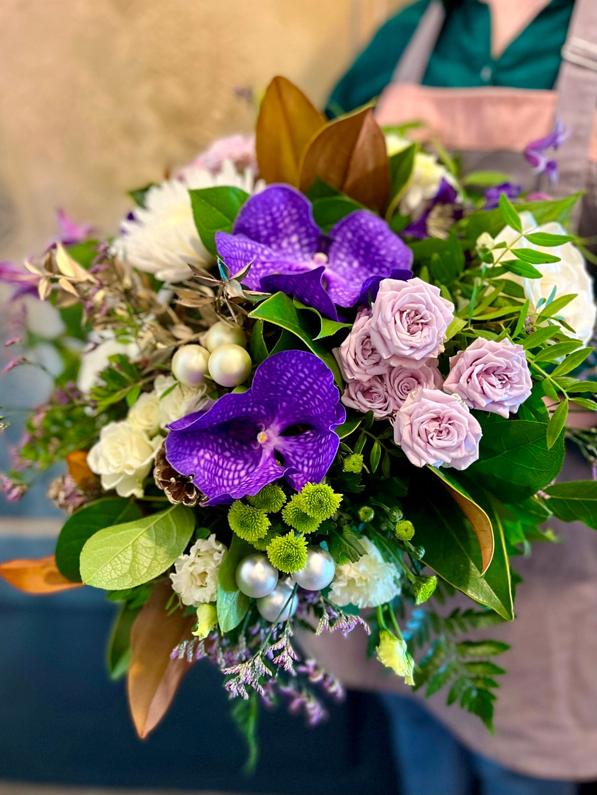 Yuletide Flower Bouquet in White and Purple