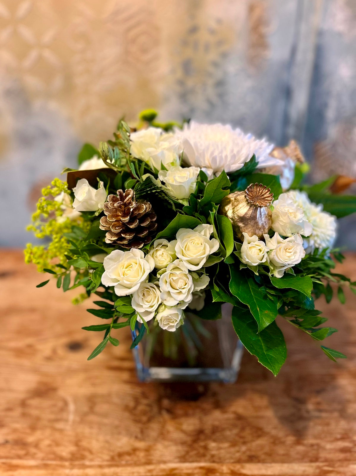 Yuletide Flower Arrangement in White.