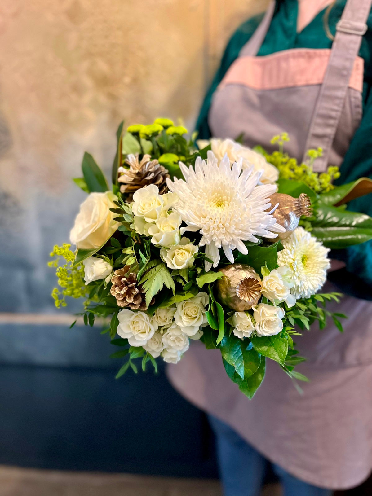 Yuletide Flower Arrangement in White.