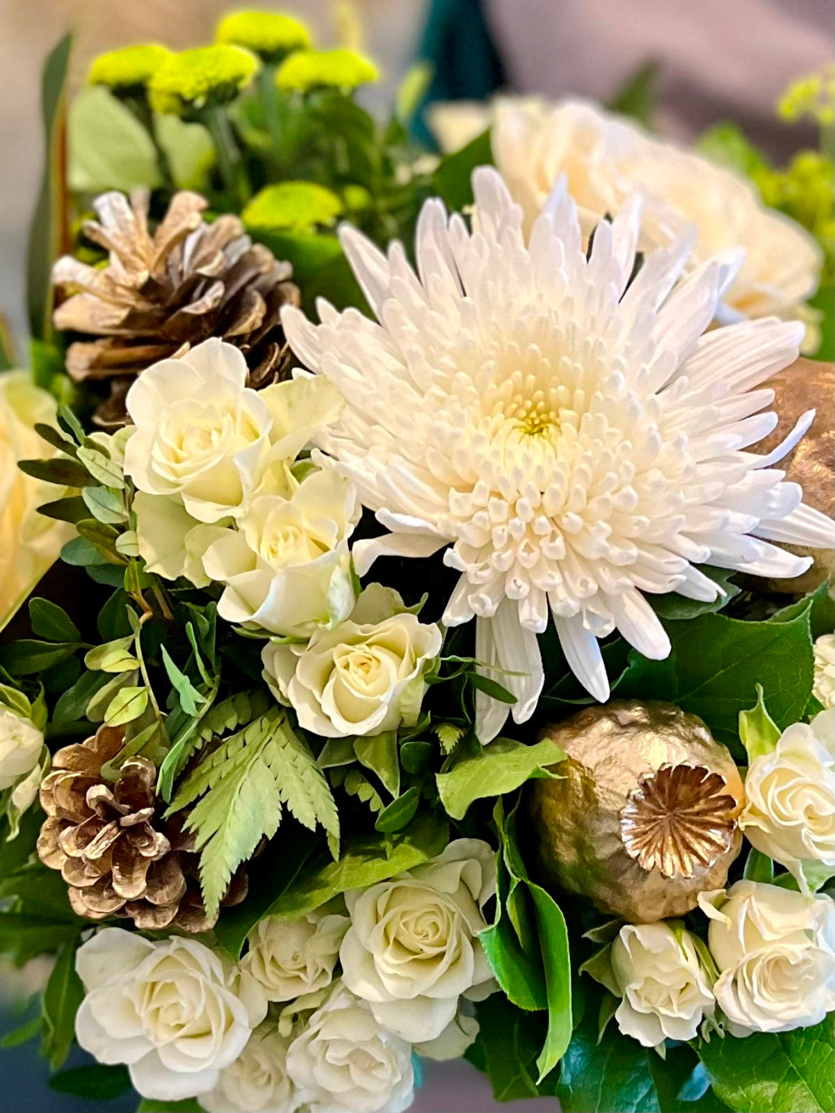 Yuletide Flower Arrangement in White.