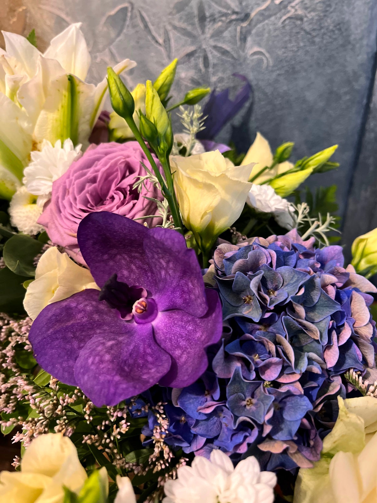 Funeral Wreath in Purples and White