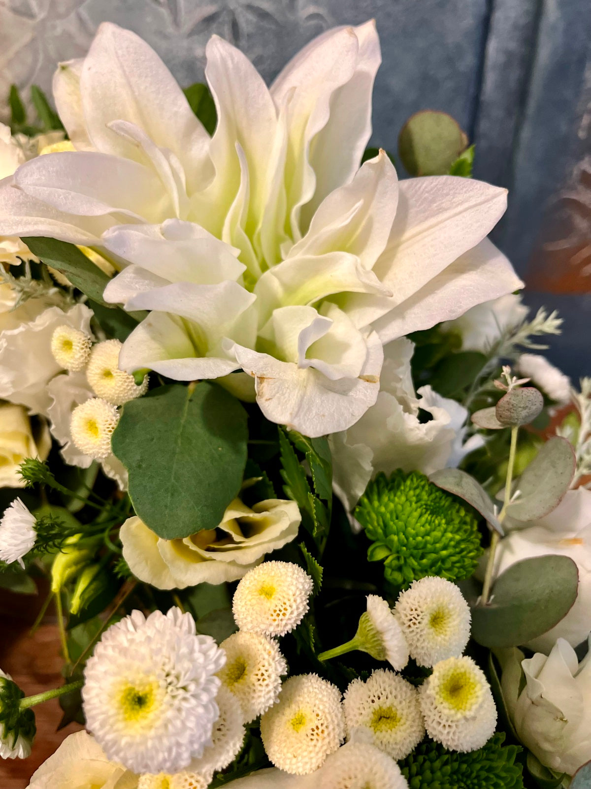 Funeral Wreath in Creams Greens and Whites