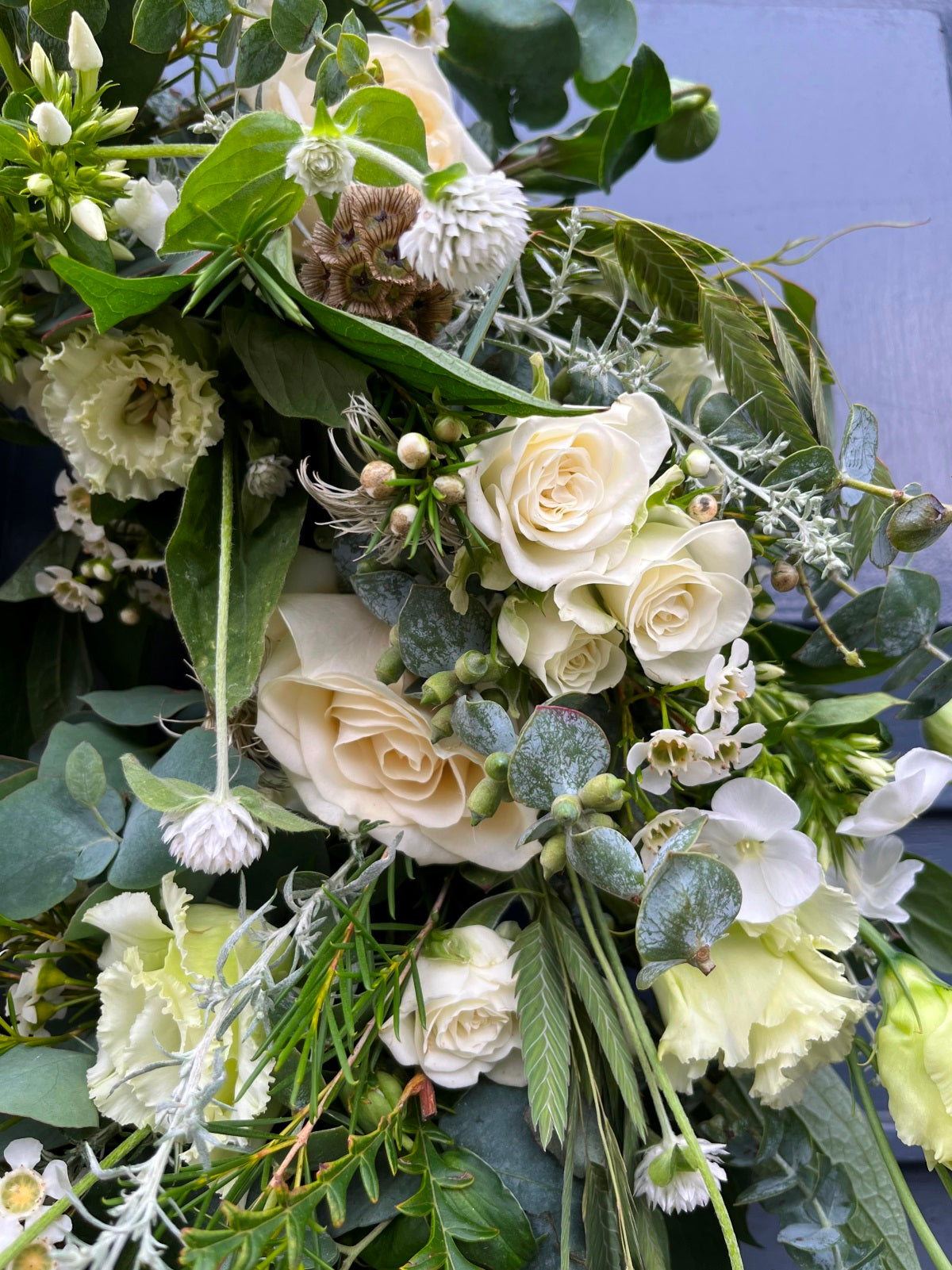 Door Wreath in Creams Greens and White