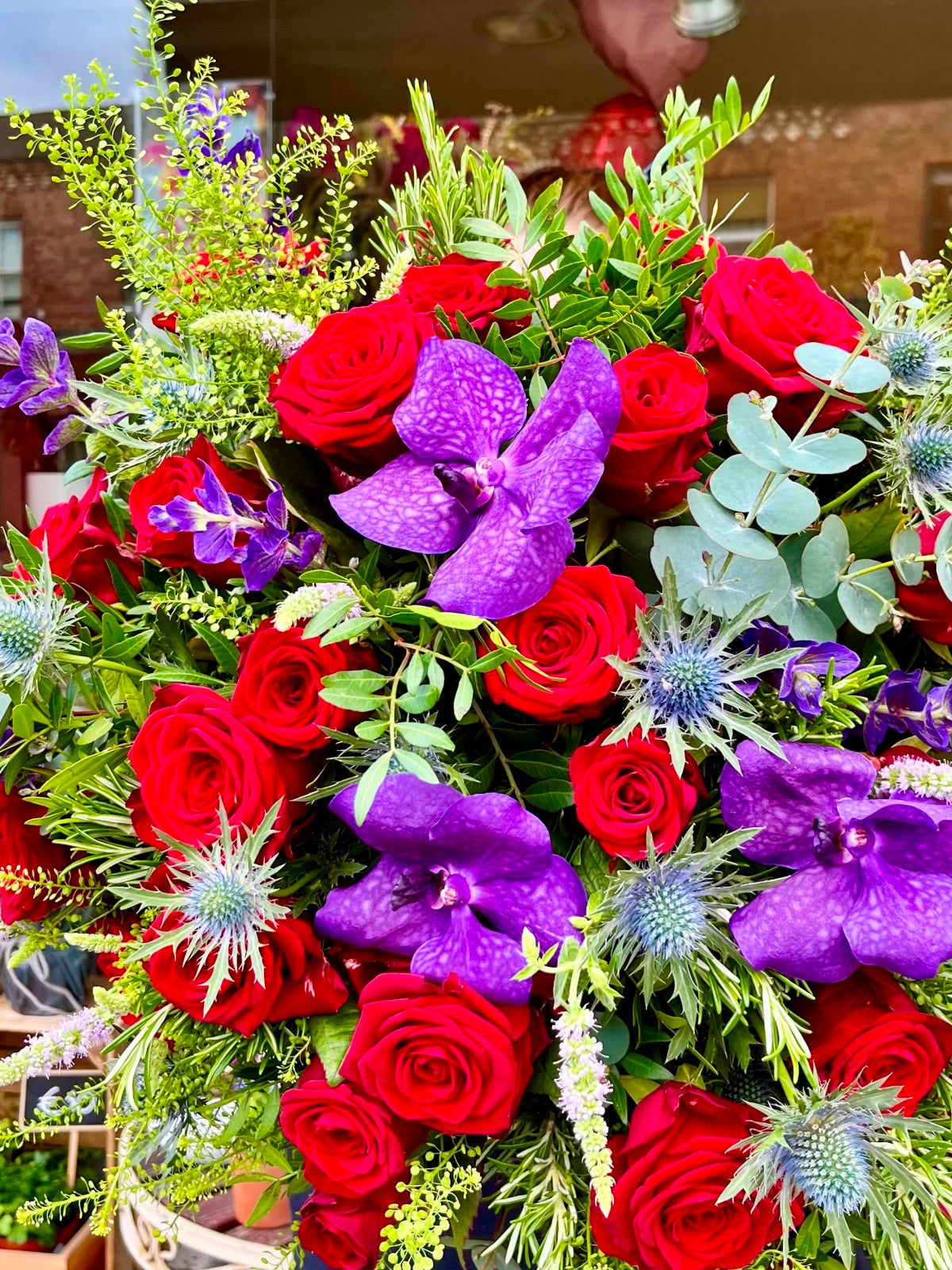 Luxury Orchids and Red Roses Bouquet