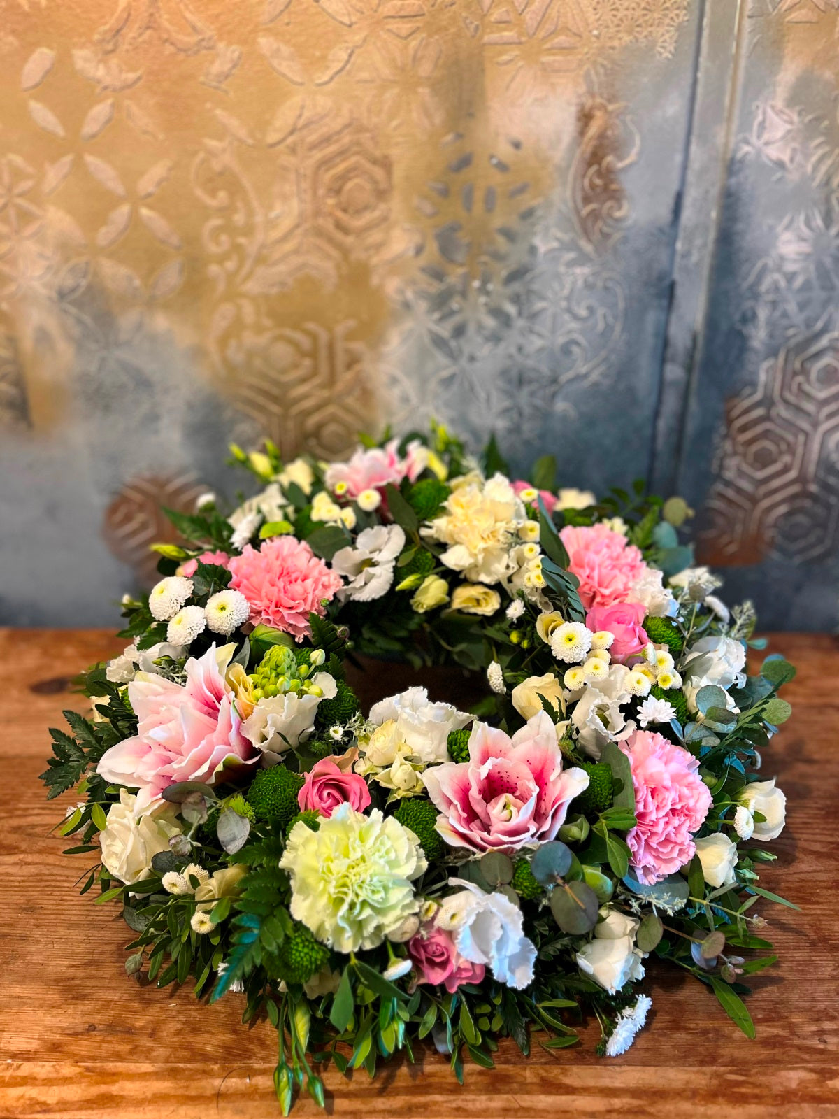 Funeral Wreath in Pink and White