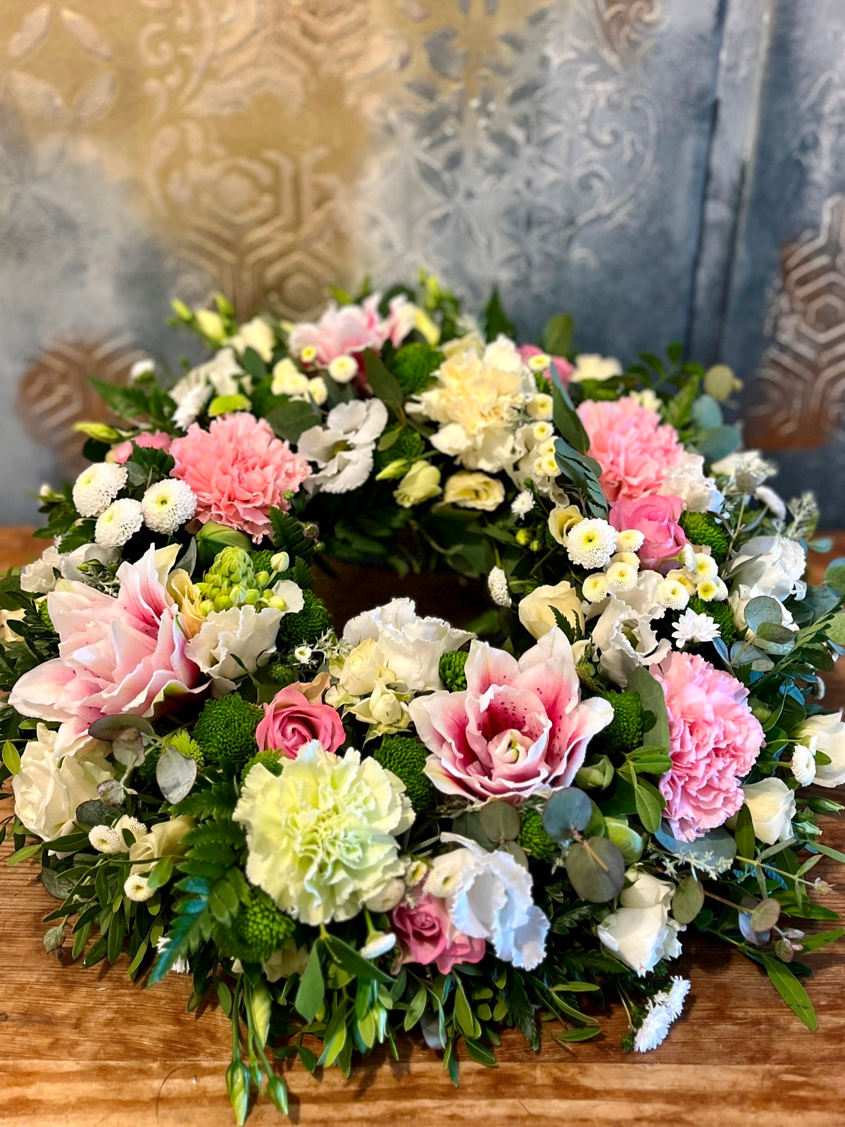 Funeral Wreath in Pink and White