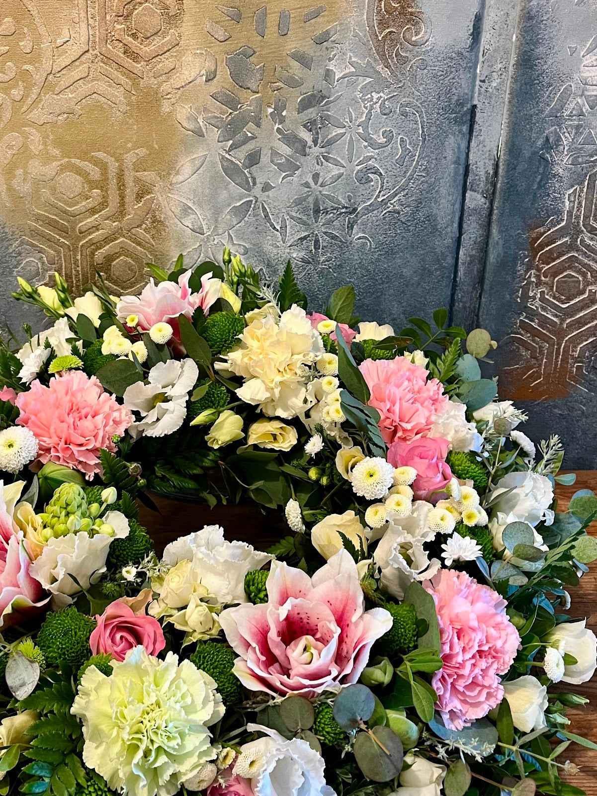 Funeral Wreath in Pink and White