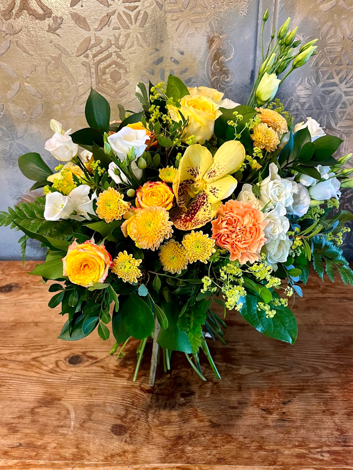 Flower Bouquet in Shades Yellows, Whites and Peachs