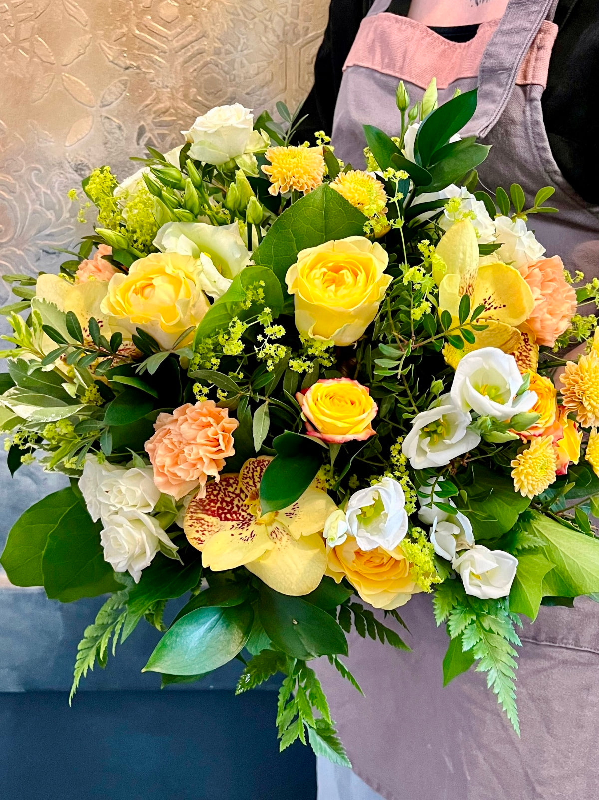 Flower Bouquet in Shades Yellows, Whites and Peachs