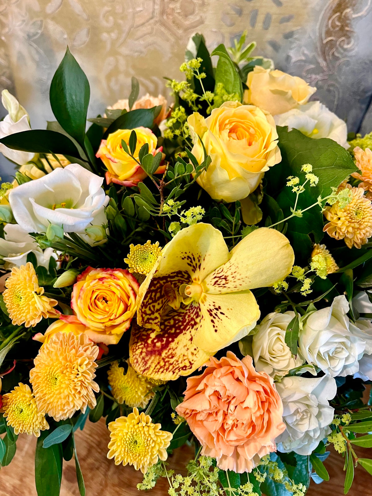 Flower Bouquet in Shades Yellows, Whites and Peachs