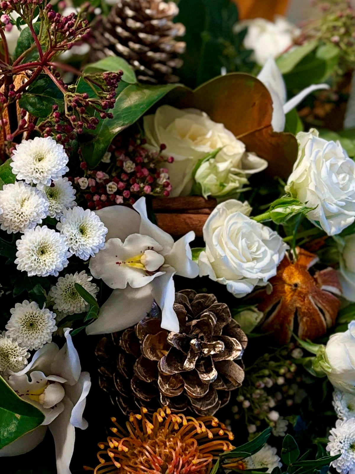 Fabulous Festive Flower Bouquet in Whites in Glass Vase