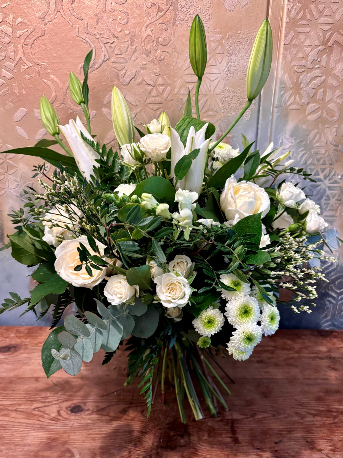 White Lily & Roses Flower Bouquet