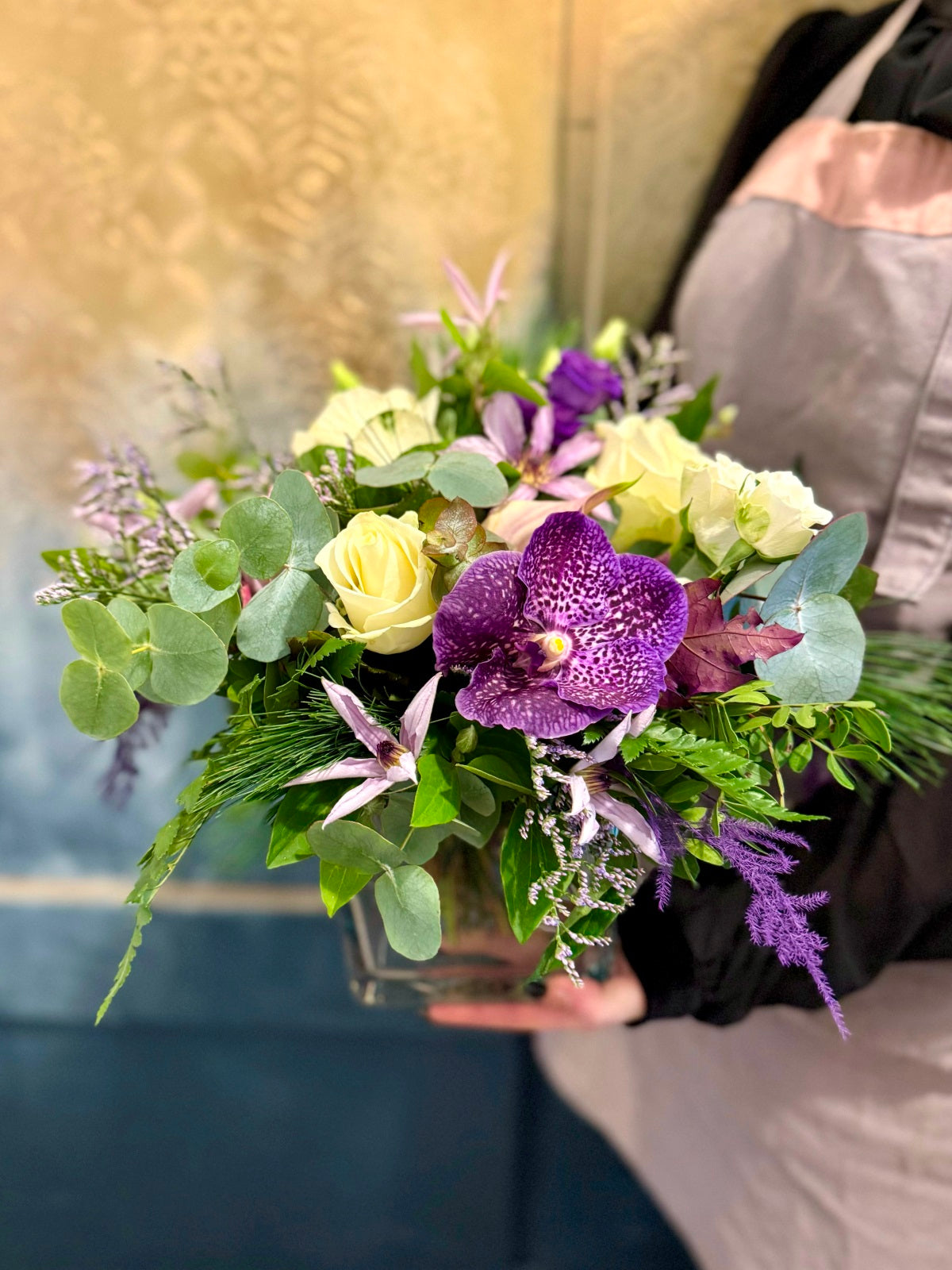 Winter Flower Arrangement in Cube Vase