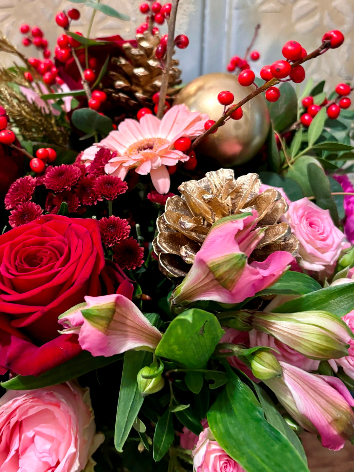 Yuletide Flower Bouquet in Reds