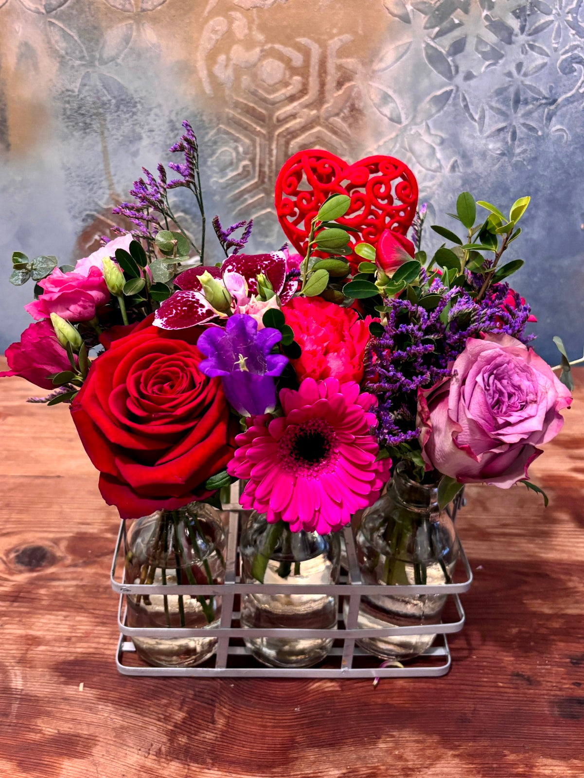 Valentines Day Blooms in Bottles