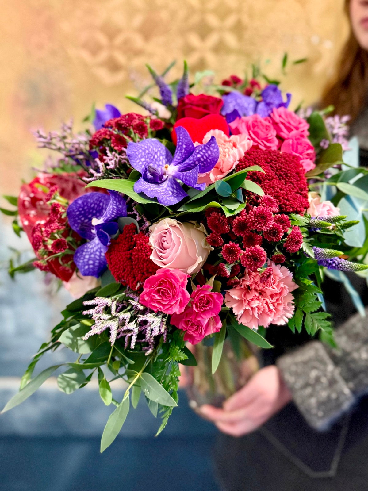 Valentines Flowers in Glass Vase