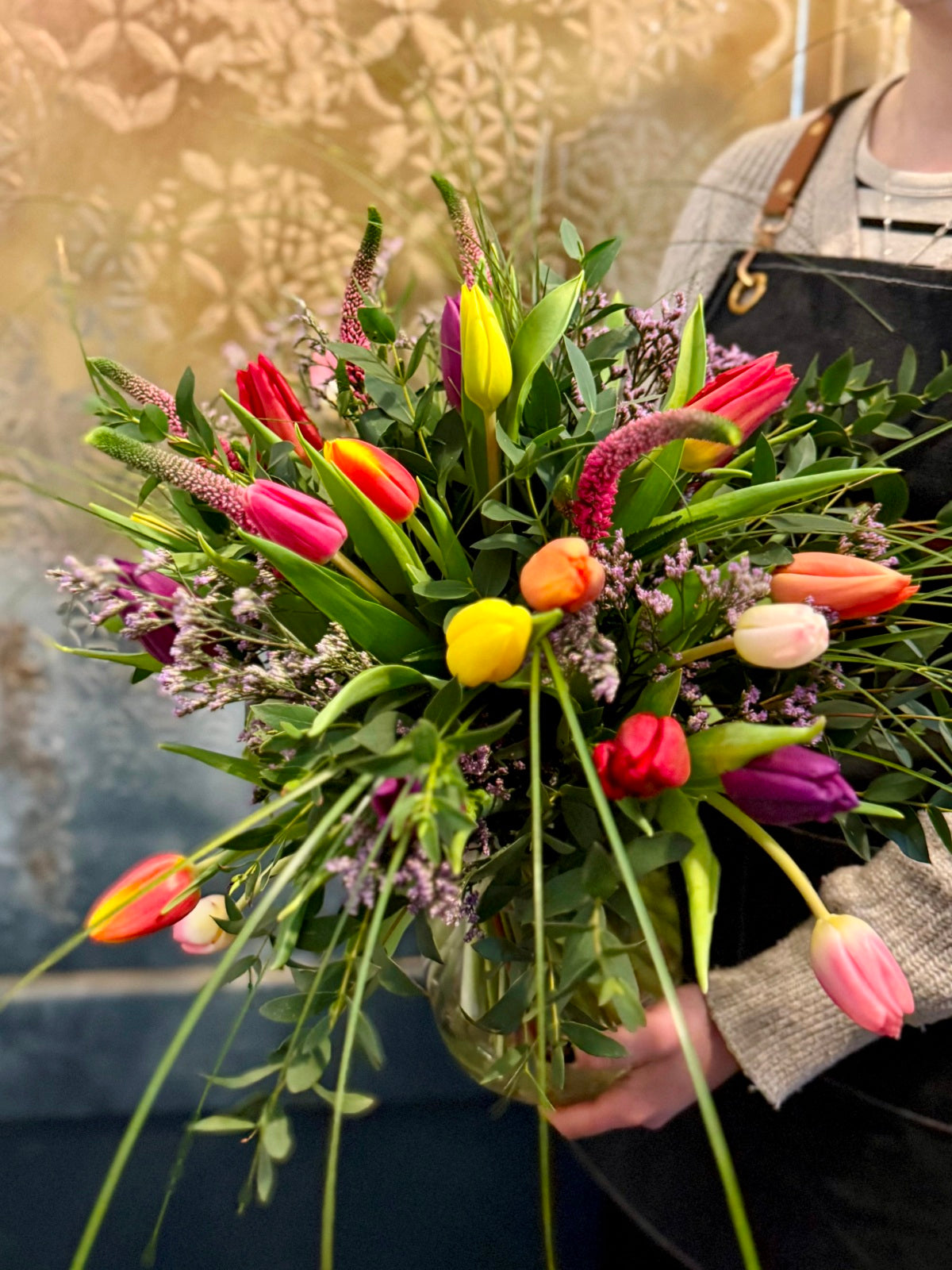 Colourful Tulip Bouquet in Glass Vase