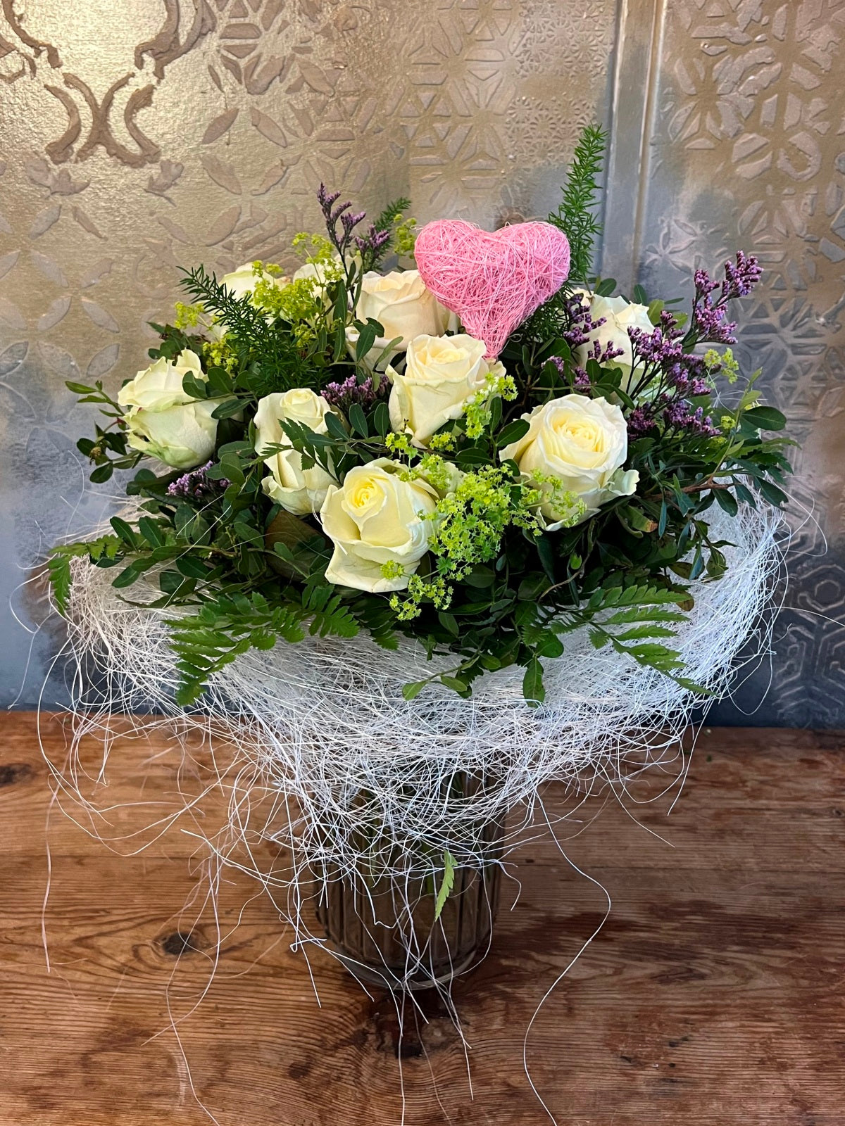 Mothers Day 12 White Roses in Glass Vase