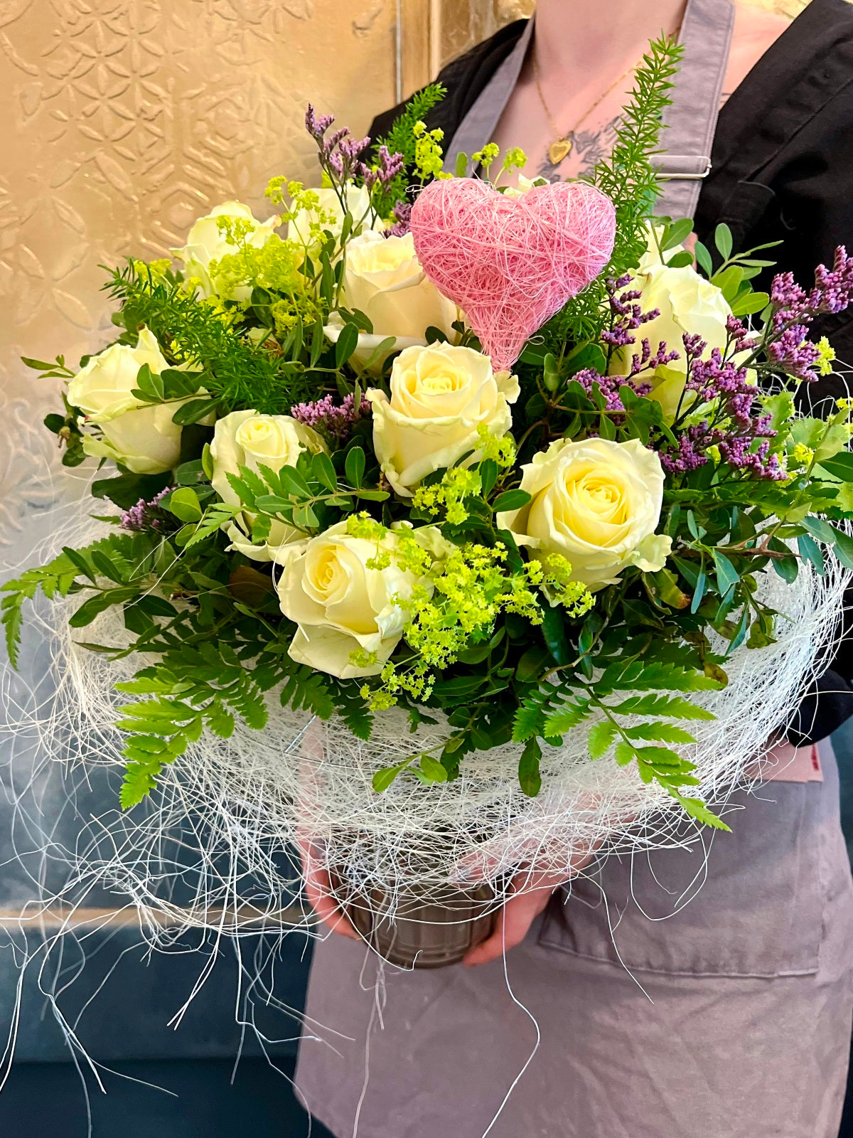 Mothers Day 12 White Roses in Glass Vase