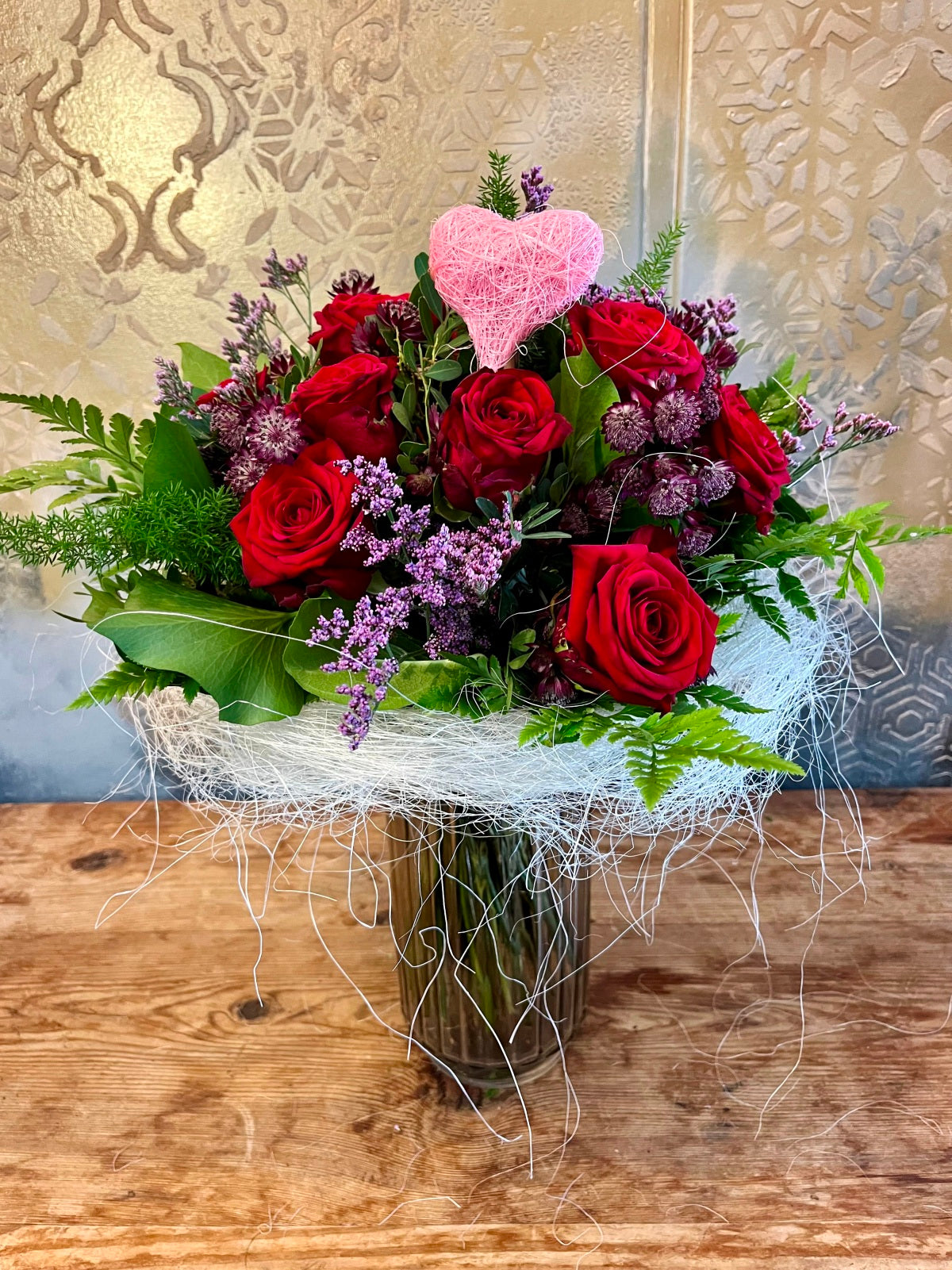 Mothers Day 12 Red Roses in Glass Vase