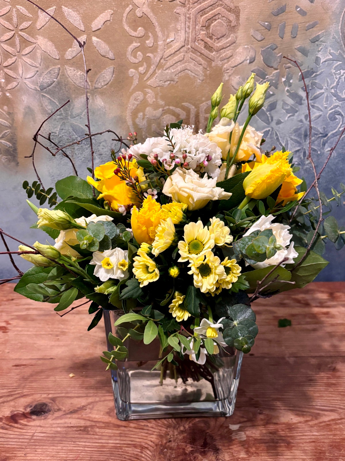 Spring Flower Arrangement in Cube Vase