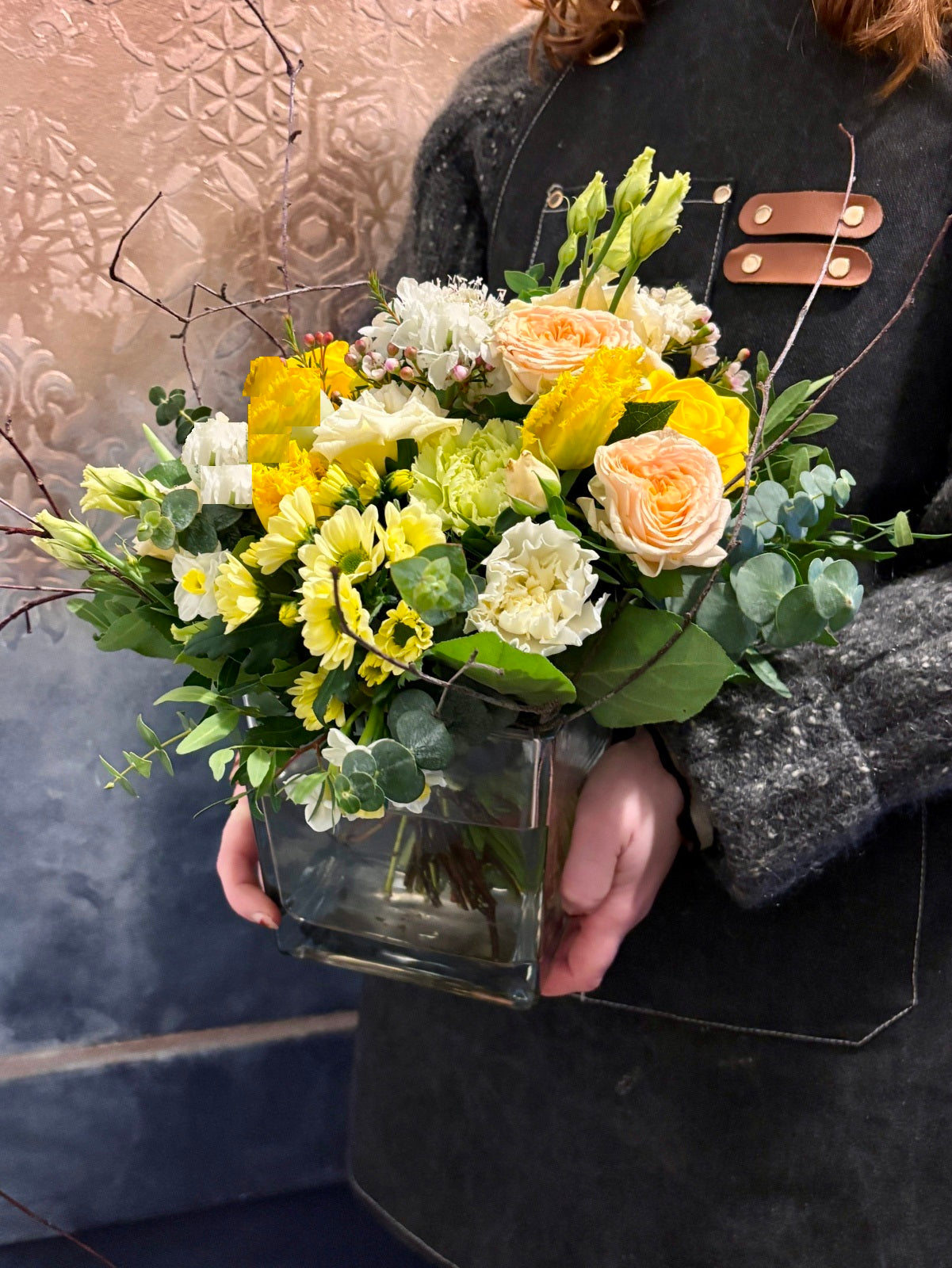 Spring Flower Arrangement in Cube Vase