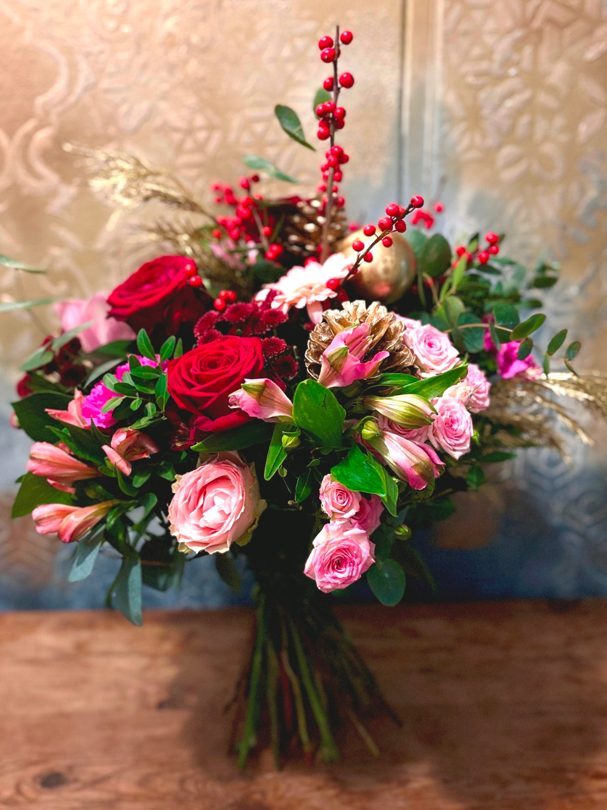 Yuletide Flower Bouquet in Reds